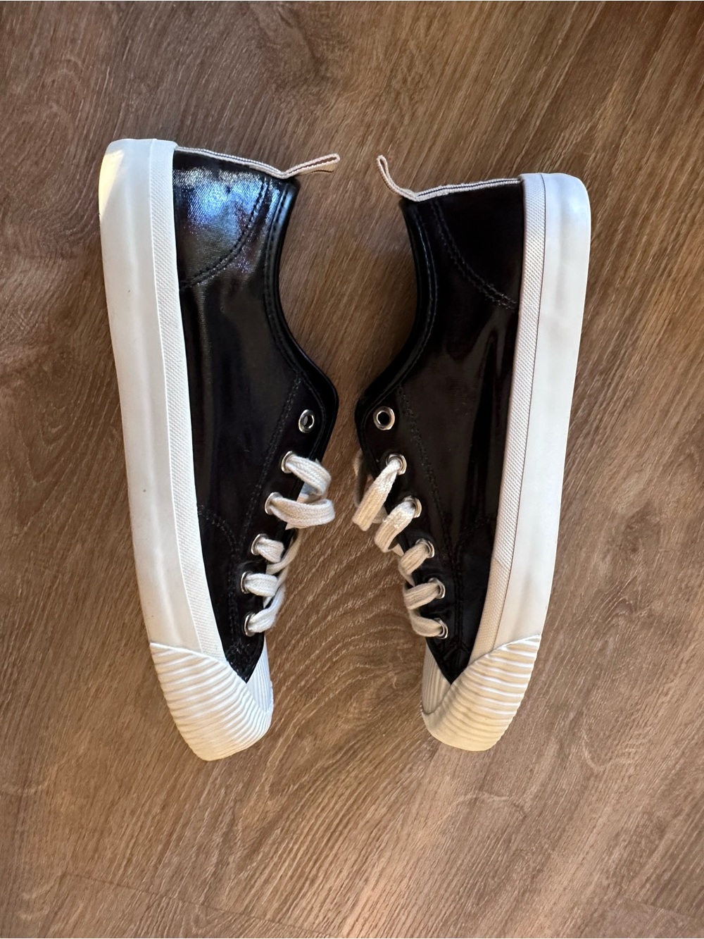 Only Black Patent Low-Top Sneakers with White Soles